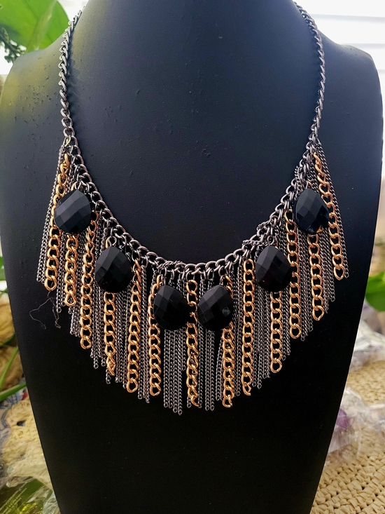 paparazzi Jewelry - Paparazzi Black & Gold Statement Fringe Necklace